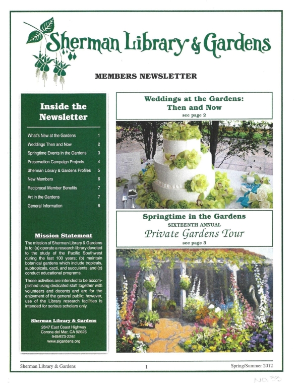 Sherman Library & Gardens Newsletter (Number 33: Spring-Summer 2012)